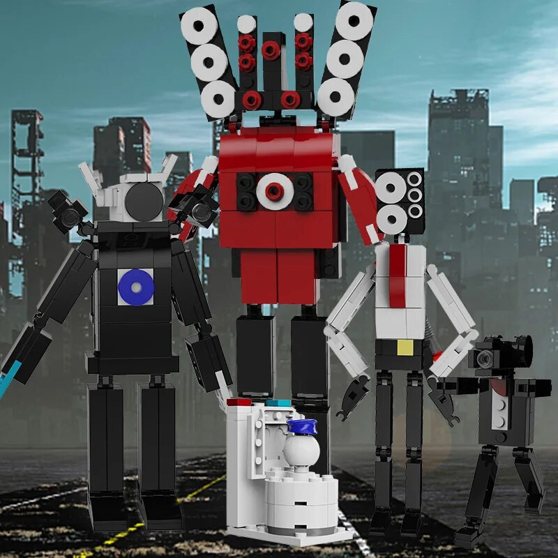 Mod Roles Tohs MOC Horror Game Skibidi Toilet 5 in 1 Titan Building Block Cemeraman VS ...