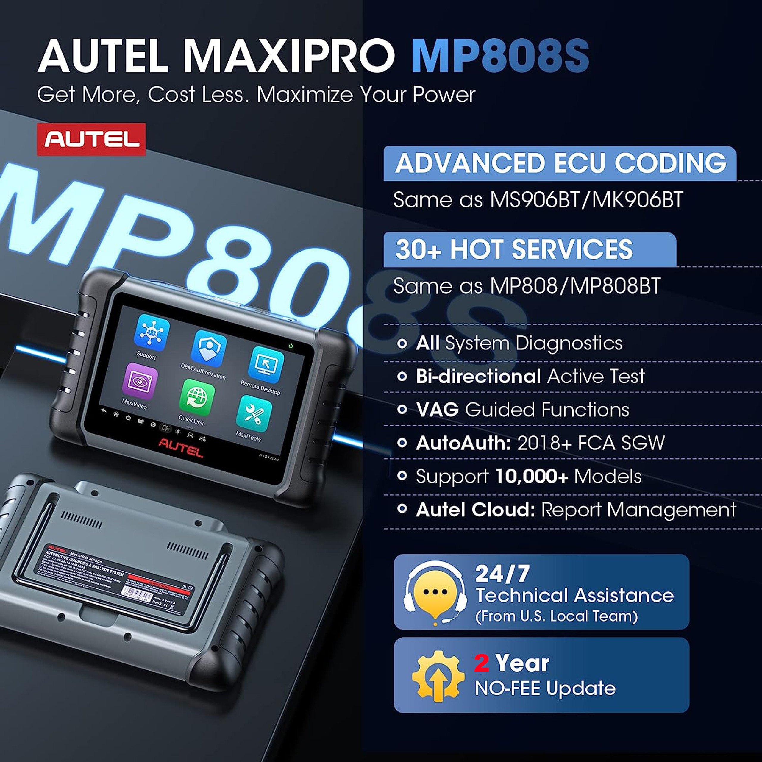 Autel MaxiPRO MP808S-TS OBD2 Scanner TPMS Programming Tool ECU Coding ...
