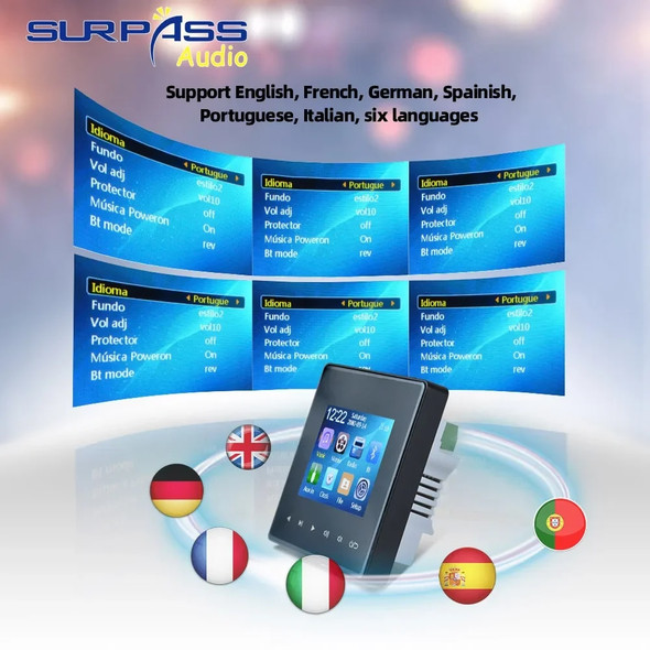 Smart Home Music System 2.8 Inch Bluetooth Wall Amplifier FM Radio Mini Music Panel Stereo Full-range Ceiling Speaker Audio Kit