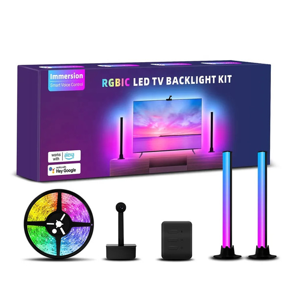 LED Wifi Smart TV Backlight Light RGBIC Music Light Bar With Camera Voice Control Alexa Google Home