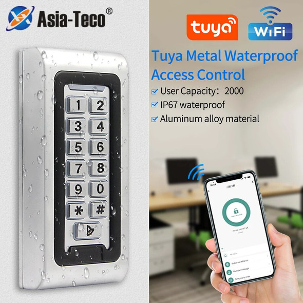 Smart Home Aluminum IP68 Waterproof Standalone RFID Access Control Keypad with Wifi Tuya APP metal Key Access controler 2000User