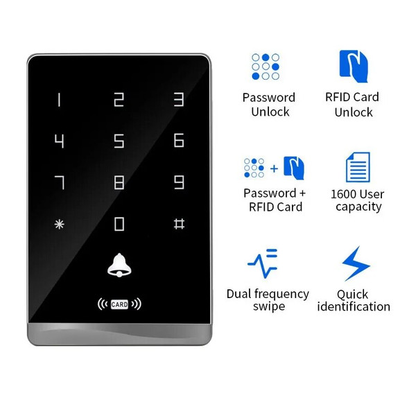 125K/Dual Frequency 125K+13.56Mhz IP67 Waterproof Access Control Keypad Outdoor RFID Access Controller Touch Door Opener System