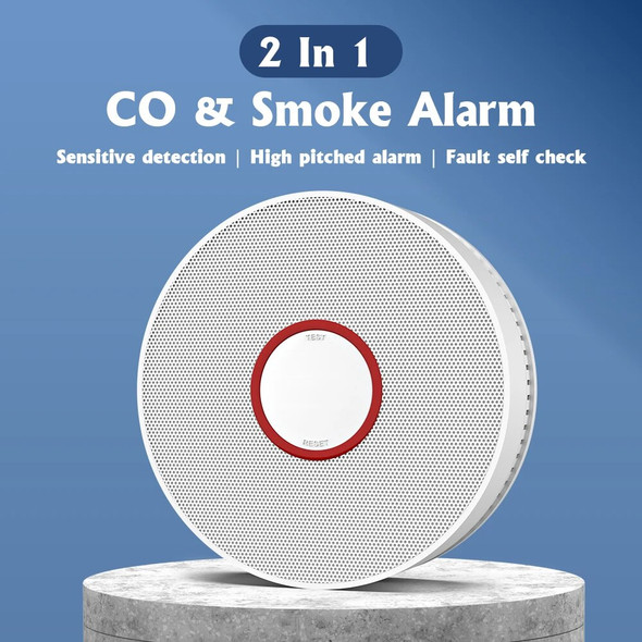 2 in 1 Wireless Fire Protection Smoke alarm Detector CO Alarm Sensors Carbon Monoxide Detector Battery Powered Long-lasting