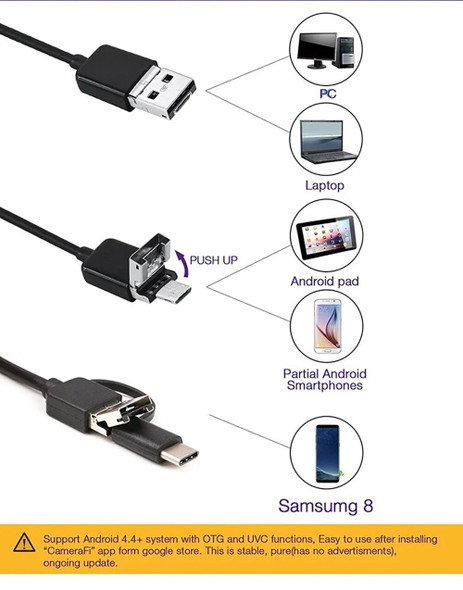 7 MM IP67 Waterproof Endoscope Camera 6 LEDs Adjustable USB Android Flexible Inspection Borescope Cameras for Phone PC