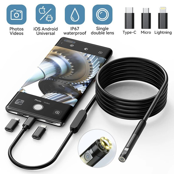 INSKAM Mini Endoscope Camera 1080P Single&Dual 8MM Lens Hard Cable Waterproof Car Sewer Inspection Borescope For IOS Android