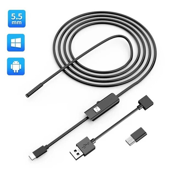 Mini Endoscope Camera Waterproof Endoscope Adjustable Cord 6 LED 5.5mm Android Type-C USB Car Inspection Camera Pipe Inspection