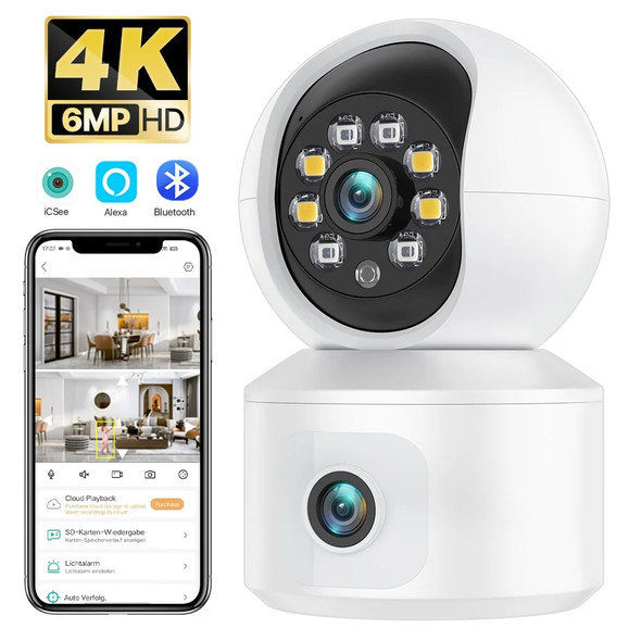 4K 6MP WiFi Camera Dual Screen Baby Monitor Home Secuiry Camera Ai Human Detection Color Night Vision CCTV Video Surveillance