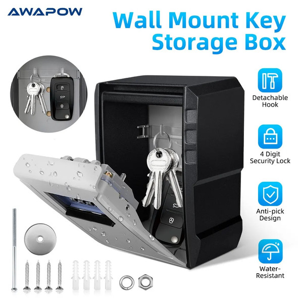 Awapow Metal Password Key Box Wall Mounted 4 Digits Password Storage Box Waterproof Anti Theft Safe Lock Large Capacity Keybox Awapow Metal Password Key Box Wall Mounted 4 Digits Password Storage Box Waterproof Anti Theft Safe Lock Large Capacity Keybox