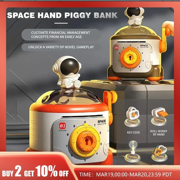Money Box Creative Hand Cranked Astronaut Light Large Capacity Automatic Money Roll Piggy Bank Money Safe Password Savings Bank
