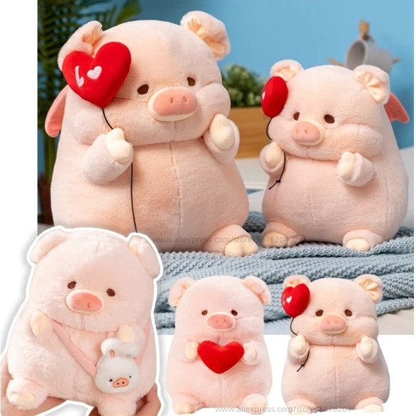 Kawaii Fluffy Valentine Peluche Toy Pink Pig Cuddly Plushie Stuffed Hug Red Heart Piggy Animals Gift for Girl Boy Cute Doll Toys