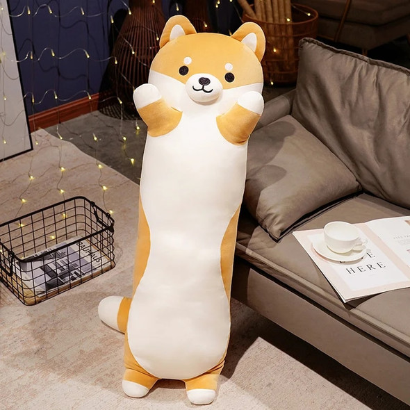 Brown Long Shiba Inu Dog Plush Pillow Stuffed Ultra Soft Cartoon Animal Sleeping Huggy Puppy Kids Overnight Plushie Gift