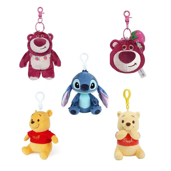 Stuffed Plush Keychains Stitch Lotso Pooh Peluche Pendant Accessories Cute Cartoon Stuffed Animals Key Ring Toys Gifts