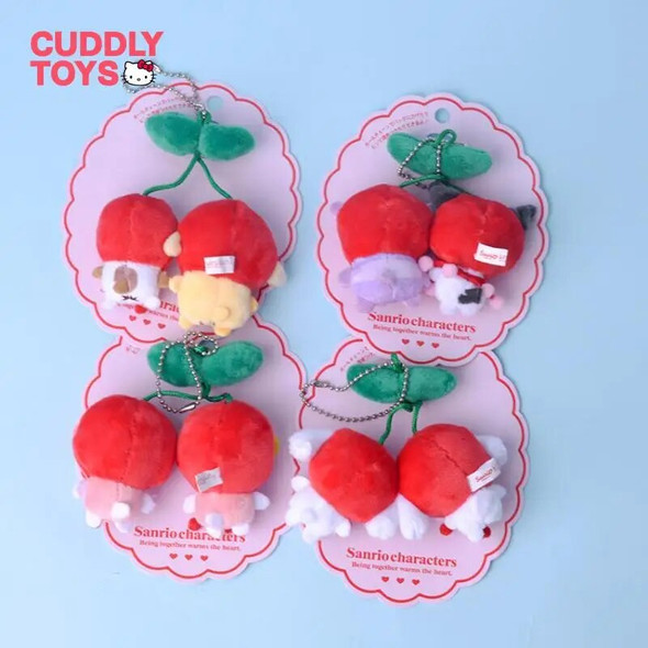 Kawaii Kitty Plush Pendant Cartoon Cherry Series Soft Pp Cotton Kuromi Hello Kitty Plush Keychain Pendant for Children Girl Gift