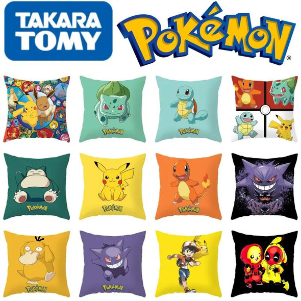 45X45CM Pokémon Pikachu Eevee Anime Short Plush Cute Cartoon Pillowcase Home Sofa Office Cushion Pillow Cushion Cover Wholesale