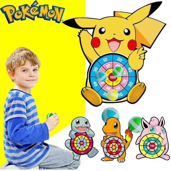 Pokemon Children Cartoon Pikachu Squirtle Dart Board Sticky Ball Family Sports Game Interactive Educational Toy Birthday Gift