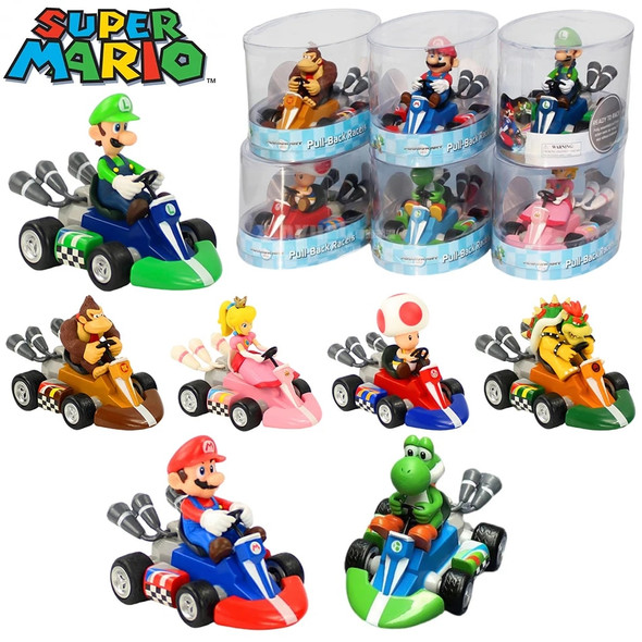 Super Mary Series Karting Mario Bros Luigi Yoshi Donkey Kong Action Figure Toys Pull Back Car 12.5*8*9 Cm with Box Kids Gifts