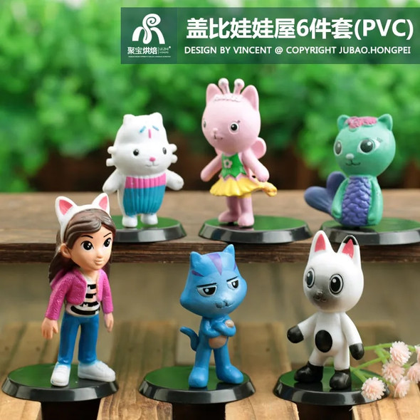 6pcs set PVC Gabby Dollhouse Figure Toy Mercat Cartoon Stuffed Animals Smiling Car Cat Hug Gaby Girl Dolls Kids Birthday Gifts