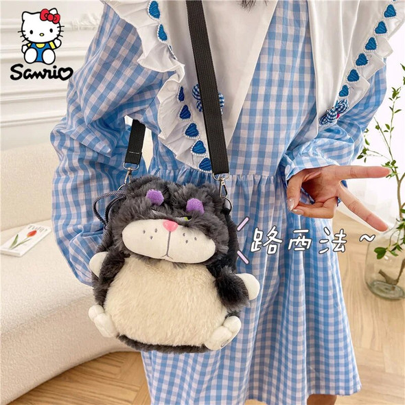 Kawaii Lucifer Cat Plush Shoulder Bag Cartoon Anime Stuffed Plush Backpack Cute Lucifer Pillows Bag Messenger Bag Birthday Gifts