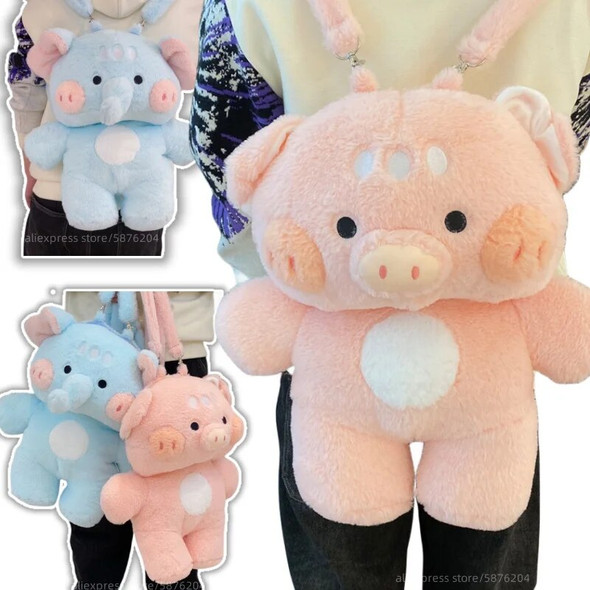 50cm Fluffy Cartoon Plush Blue Elephant Pig Plush Backpack Stuffed Animals Shool Bag Birthday Gift for Girl Boy Present for Her