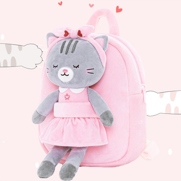 Stuffed Animal kitty Dolls Plush Cat Backpack Soft Plush Animal Toys Baby Girl Birthday GIfts First Backpacks for KIds
