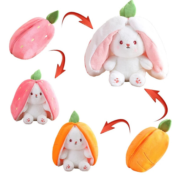 20cm Kawaii Funny Carrot Rabbit Plush Toy Bunny with Strawberry Stuffed Animal Soft Doll Sleeping Pillow Novel Gift for Girls
