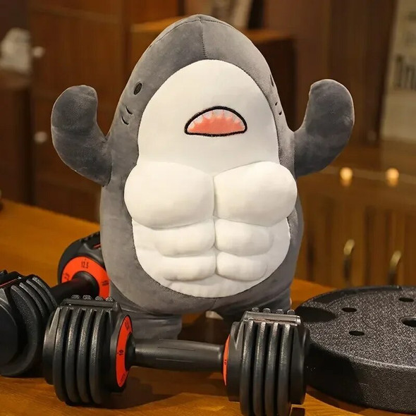 Muscle Shark Plush Doll, Worked Out Shark, Stuffed Cartoon Toys, Kawaii Strong Animal Pillow for Girl, Boyfriend Gifts,