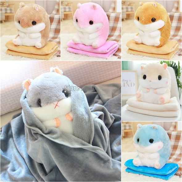 Hamster Plush Doll With Pillow Carpet Soft Stuffed Kid Cushion Blanket Air Conditioning Cushion Coral Fleece Blanket Toy