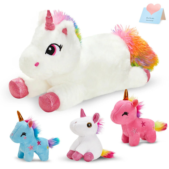 4 Pcs Unicorn Doll Toys Set Plush Toys Halloween Christmas Cute Unicorn Stuffed Animals Throw Pillows Gift for Girls Kids Soft