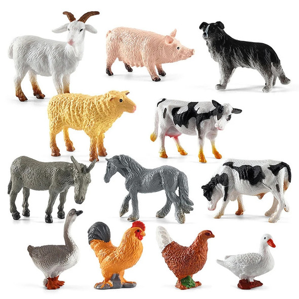 12pcs Realistic Animal Figurines Simulated Poultry Action Figure Farm Dog Duck Cock Models Education Toys for Children Kids Gift