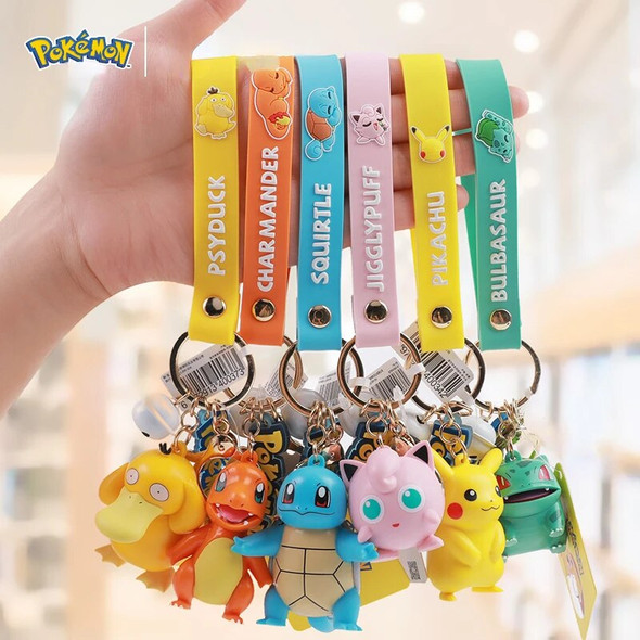 Authentic Pokemon Action Figure Pikachu Keychain Pokémon Keychain Squirtle Psyduck Keychain Backpack Pendant Model Car Keychains