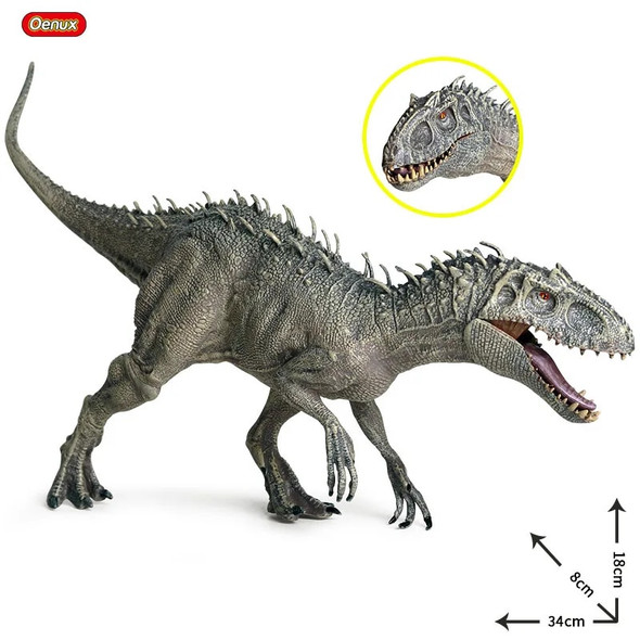 Oenux New 34x8x18cm Jurassic Indominus Rex Action Figures Open Mouth Savage Tyrannosaurus Dinossauro World Animals Model Kid Toy