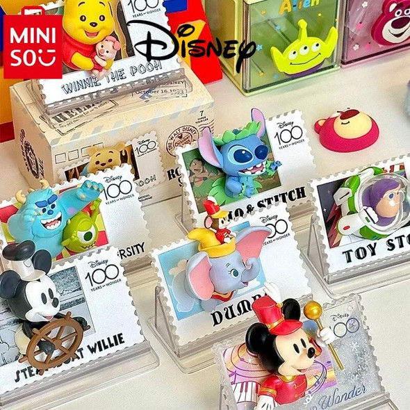 Genuine MINISO Disney 100th Anniversary Retro Stamp Blind Boxs Creative Refrigerator Magnet Mystery Box Collection Holiday Gift