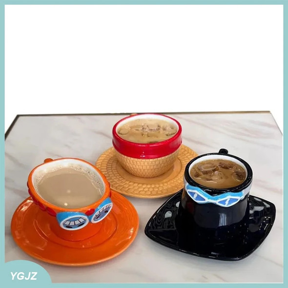 ONE piece Mug Cup Luffy Ace Sabo Mug Anime Figure Anime Coffee Cup Desktop Decoration Oat Milk Water Cup Animation Derivatives