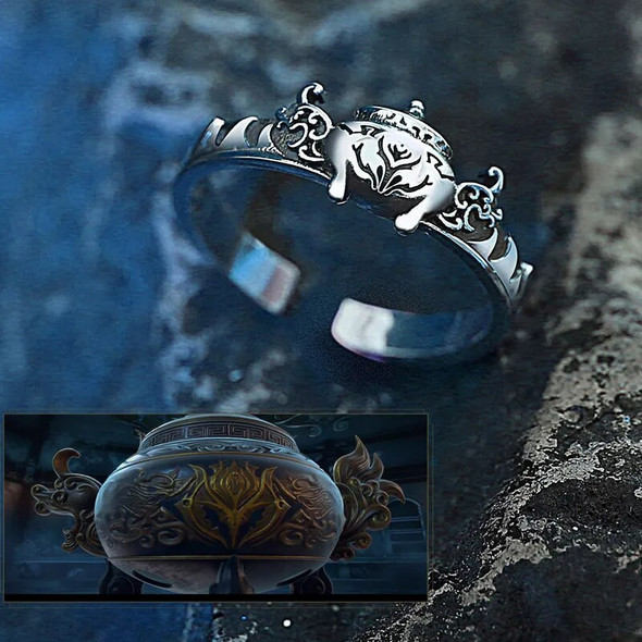 Break Through The Sky Cosplay Anime Figure Animation Derivatives Yaolao Black Magic Cauldron Ring 925 Silver 1.6g Adjustable