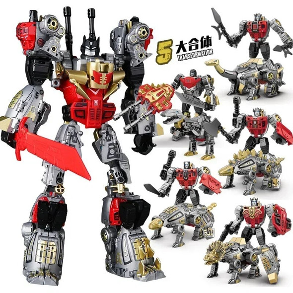 5IN1 Transformation Toys G1 Dinosaur Combination Dinobot Deformation Grimlock Swoop Sludge Slag Snarl Figure Robot Alloy KID