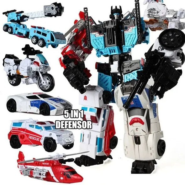 Haizhixing 5 in 1 Defensor Transformation Robot Car Action Figures Aircraft Model Kids Boy Toy