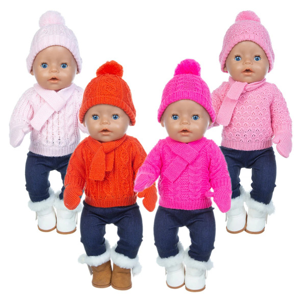 1Set Sweater Suit+hat+scarf +gloves Fit For 17inch 43cm Baby New Born Doll Clothes