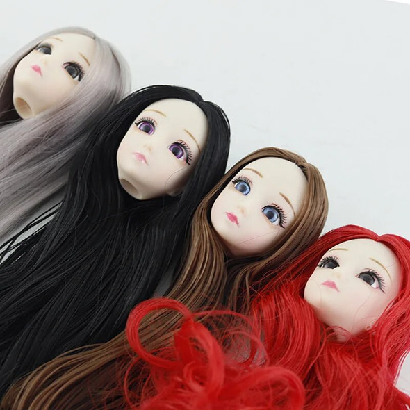 30cm Doll Accessories Head for 1/6 BJD Dolls Ball Joint Doll Head with 3D Eyes Purple/ Gray Hair Blue Eyes Dolls Toy for Girls