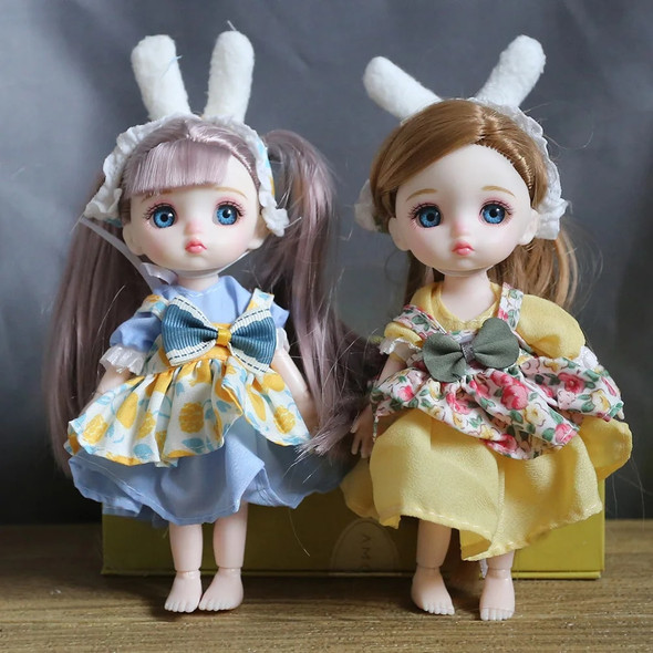 16cm Blue Eyes Bjd Doll Lolita Dress BJD 13 Joint Dolls Smile Round Face Toys Little Girl Full set doll Gift for Birthday Dolls