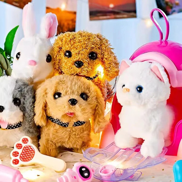 Simulation Plush Toys Play House Set Electric Cartoon Dog Cat Rabbit Pet Care Interactive Doll Educational Toy for Children