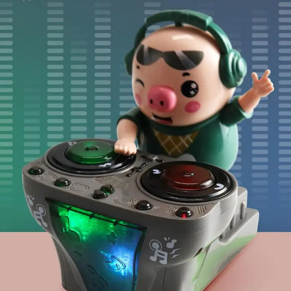 Cartoon DJ Rock Pig Electric Toys with Music and Light Children's Dancing Rock DJ Dolls Disc Music Toys for Baby Kids Birthday