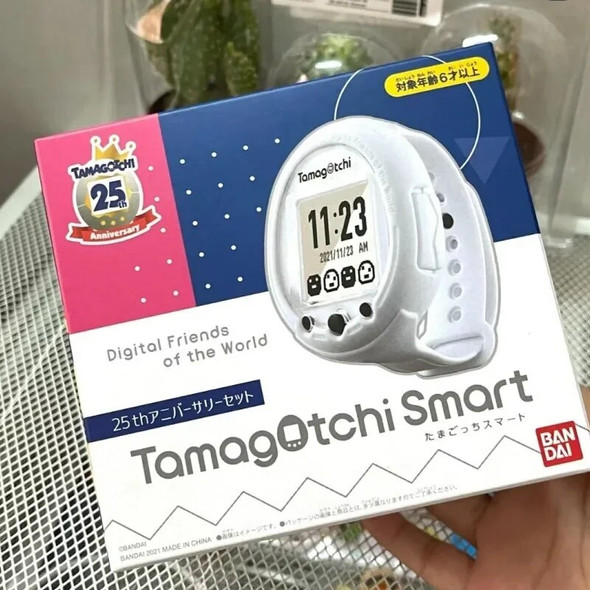 Bandai Tamagotchi Smart 25th Anniversary Limit Electronic Pets White Watch Style Case Portable Game Console Funny Toy Gift