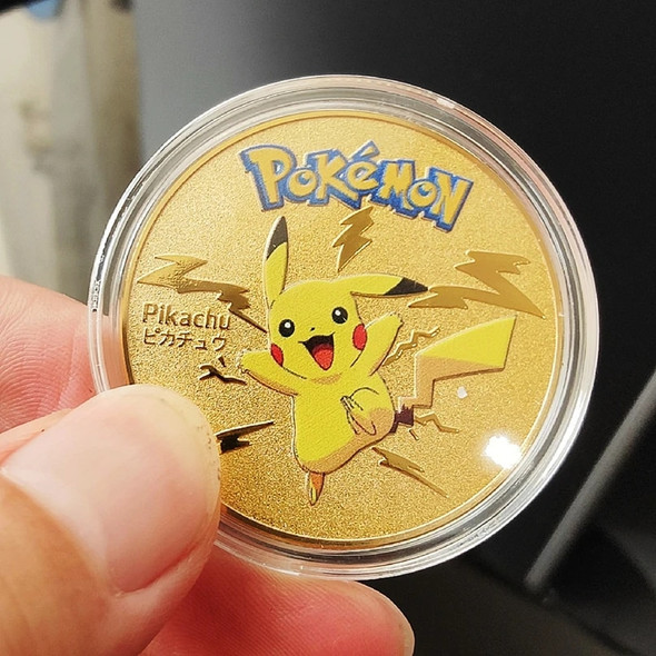 Golden Pokemon Coins Metal Pikachu Coins Charizard Mewtwo Pikachu Metal Pokemon Card Round Game Collection Card Anime Toys