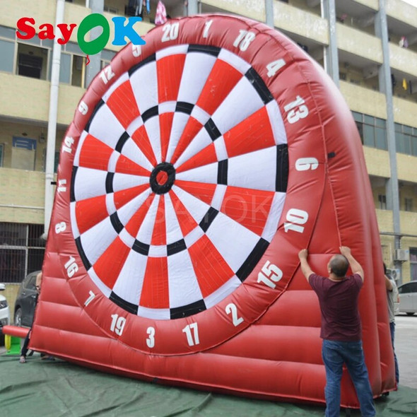 SAYOK 5x5m Outdoor Inflatable Soccer Darts Board Giant Inflatable Football Score Board with Balls for Sports Games Party