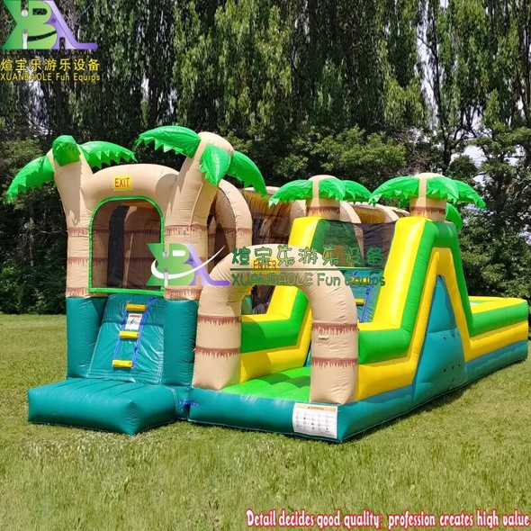 Hop N' Rock Tropical Obstacle Course, Kids Party Events Outdoor Bouncy Castle Combo Challenge Game