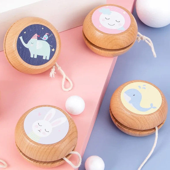 Children Yoyo Ball Cute Animal Prints Wooden Yoyo Toys Elephant Dinosaur Rabbit Toys Kids Yo-Yo Creative Toys for Children