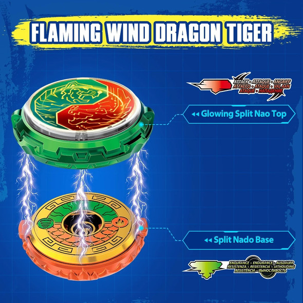 Infinity Nado 6 Split Series-Flaming Wind Dragon Tiger Deluxe Sword Launcher with Detachable Scabbard & Flashing Spinning Top