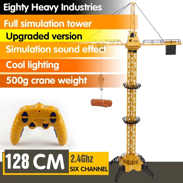 New 2024 Upgraded Version Remote Control Construction Crane 6CH 128CM 680 Rotation Lift Model 2.4G RC Tower Crane Toy For Kids