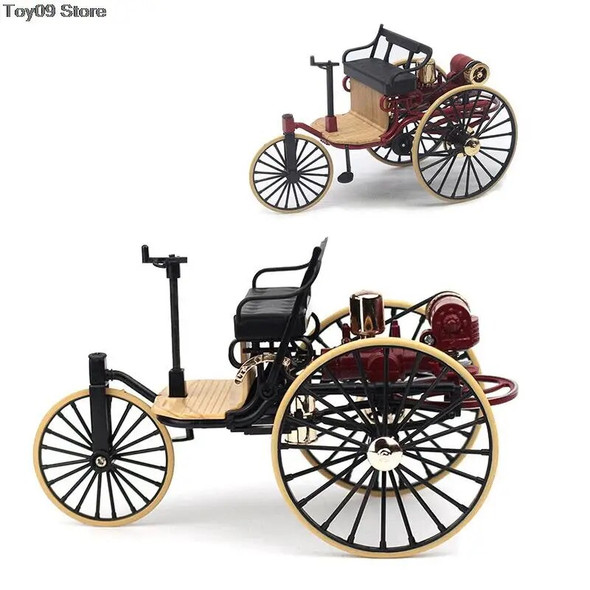 New 1Pc 1:12 1886 Vintage Classic Car No.1 Alloy Car Model Simulation Tricycle Pull Back Toy For Children Gift Collection