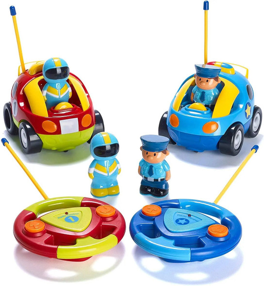 RC Cartoon Police Car and Race Car Radio Remote Control Toys with Music & Sound for Baby, Toddlers, Kids